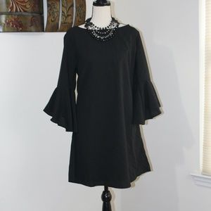 Topitoff,  black - 3/4 bell ruffle sleeves dress ...